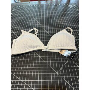 Express White Ribbed Bralette Top Medium Adjustable Straps Padded Cups $39.90